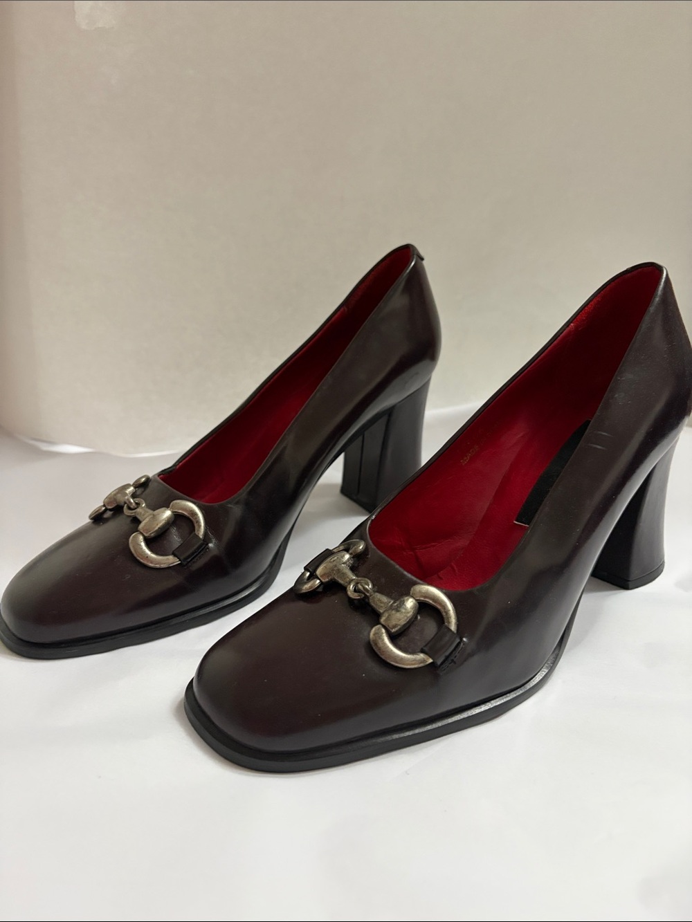 Milano Dark Brown Leather Heels Size 38 Horsebit Accent Made in Spain